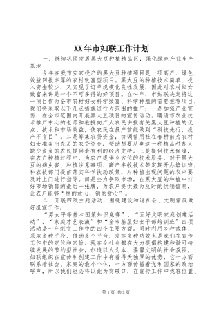 XX年市妇联工作计划 