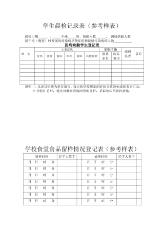 学生晨检记录表(参考样表)