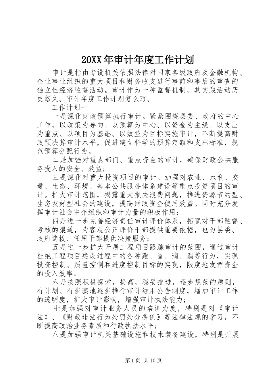 20XX年审计年度工作计划_第1页