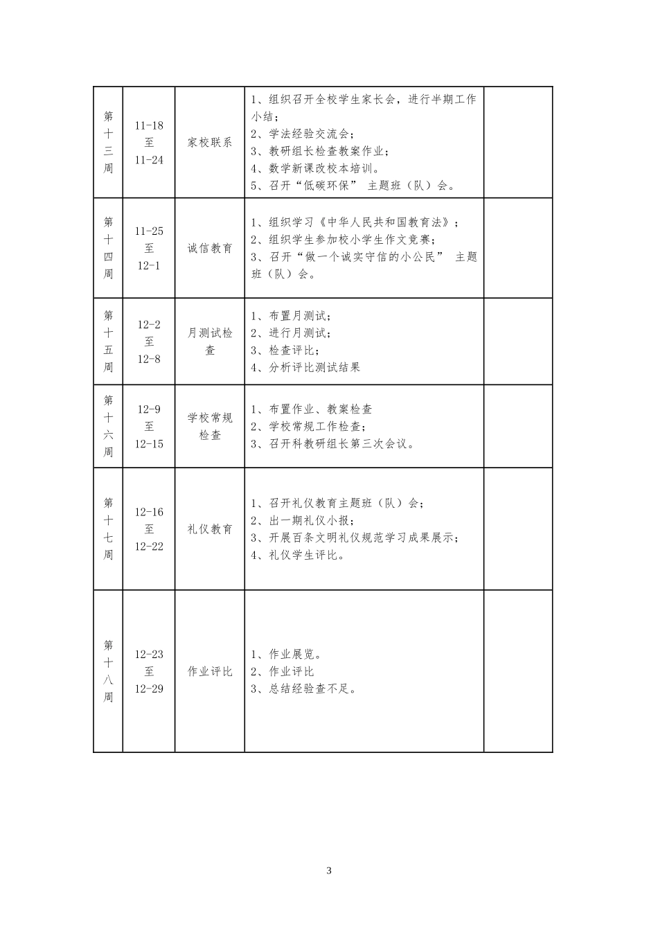 小学2018-2019学年度第一学期教育教学各周工作安排_第3页
