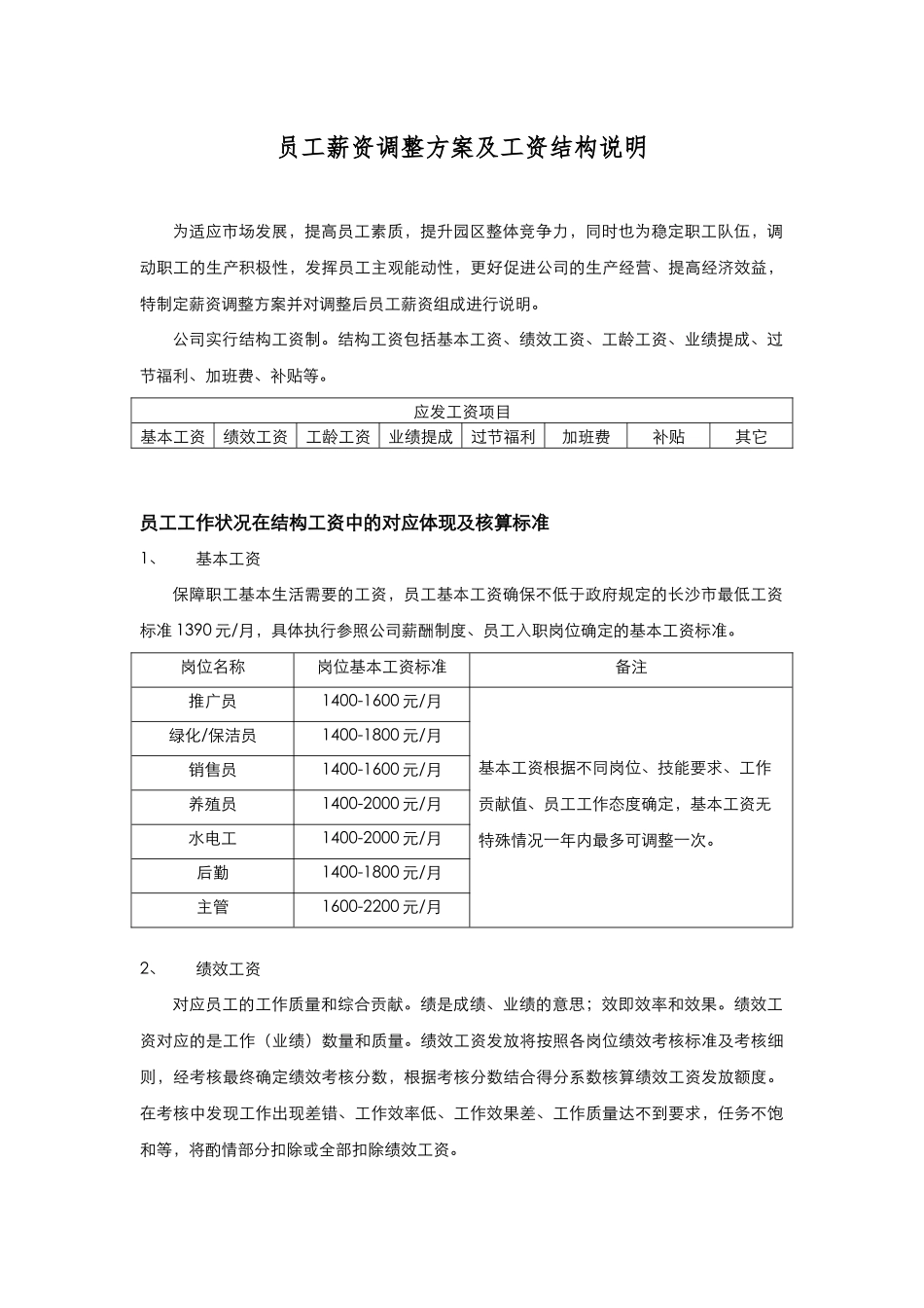 薪资调整方案及工资结构说明_第1页