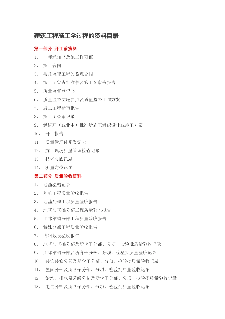 建筑工程施工全过程的资料目录_第1页