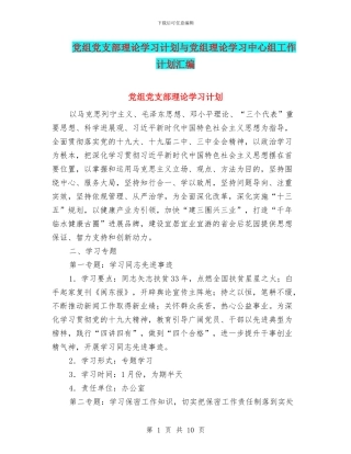党组党支部理论学习计划与党组理论学习中心组工作计划汇编