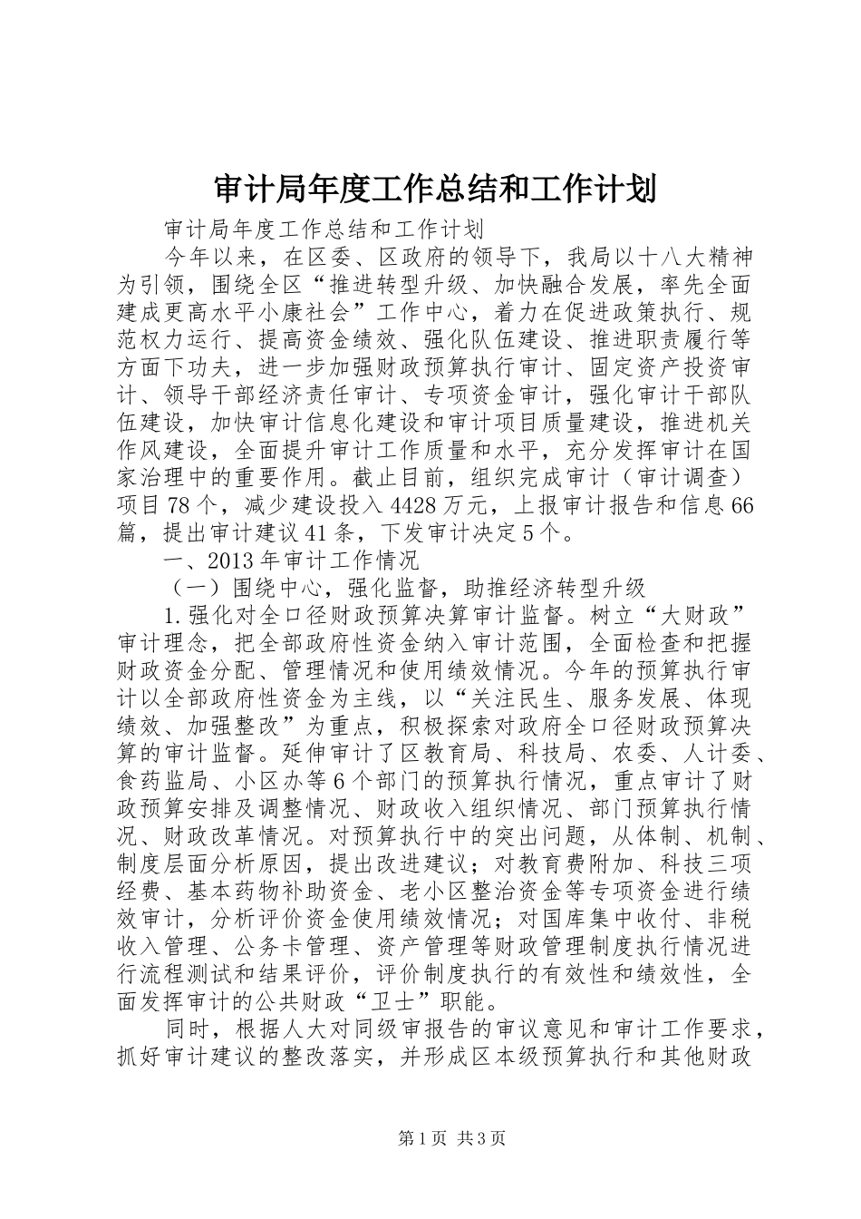 审计局年度工作总结和工作计划 _第1页