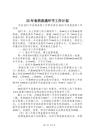 XX年食药流通环节工作计划 