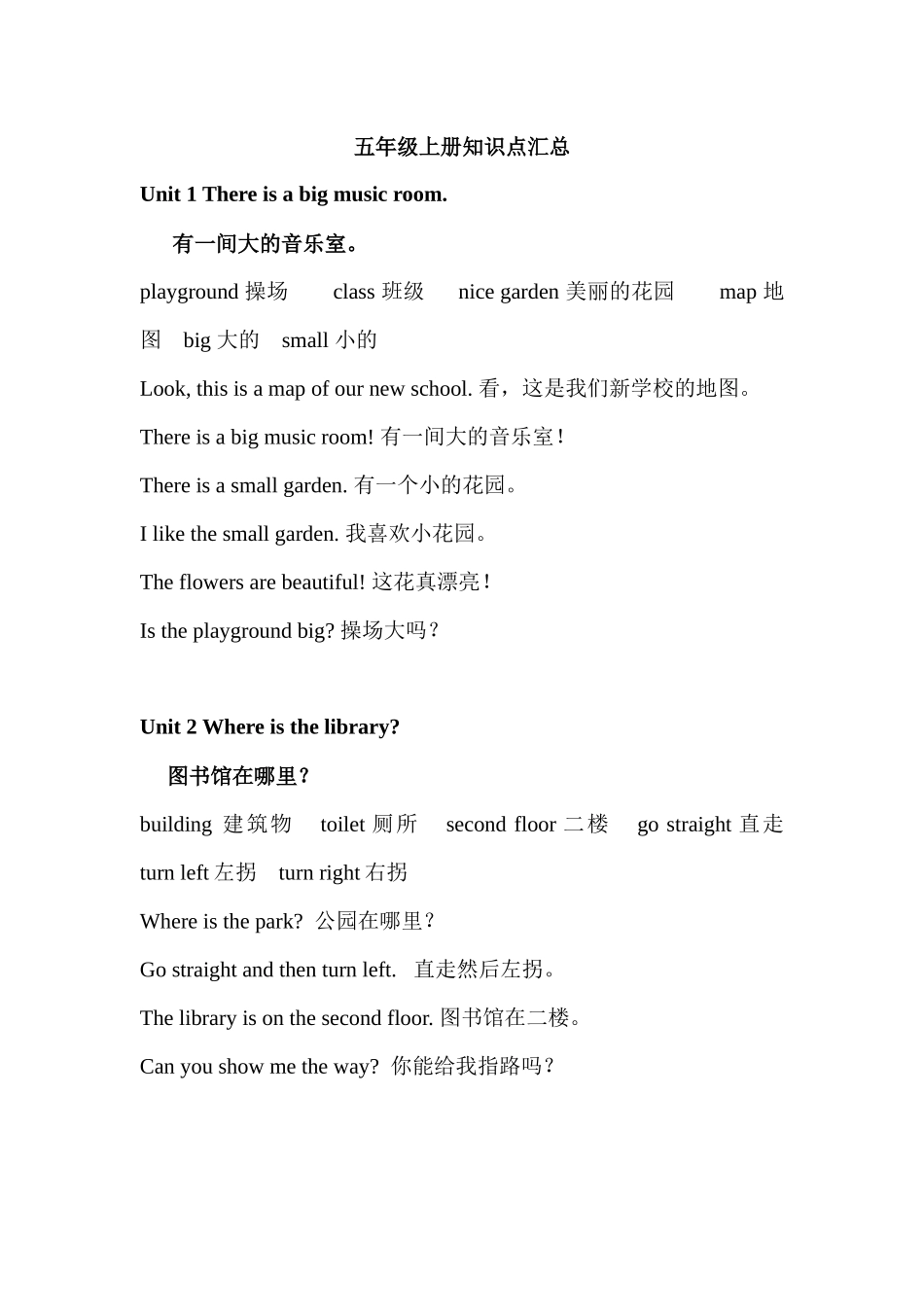 湘鲁版小学英语五年级上册知识点汇总_第1页