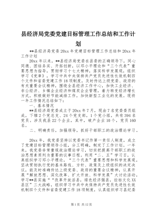县经济局党委党建目标管理工作总结和工作计划 