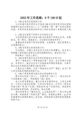 20XX年工作思路：6个100计划 
