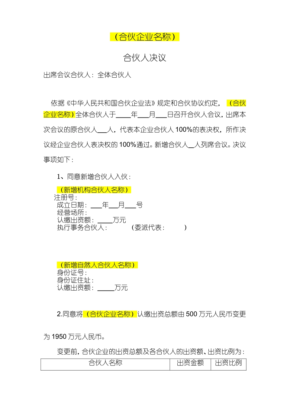 基金备案文书合伙人决议_第1页