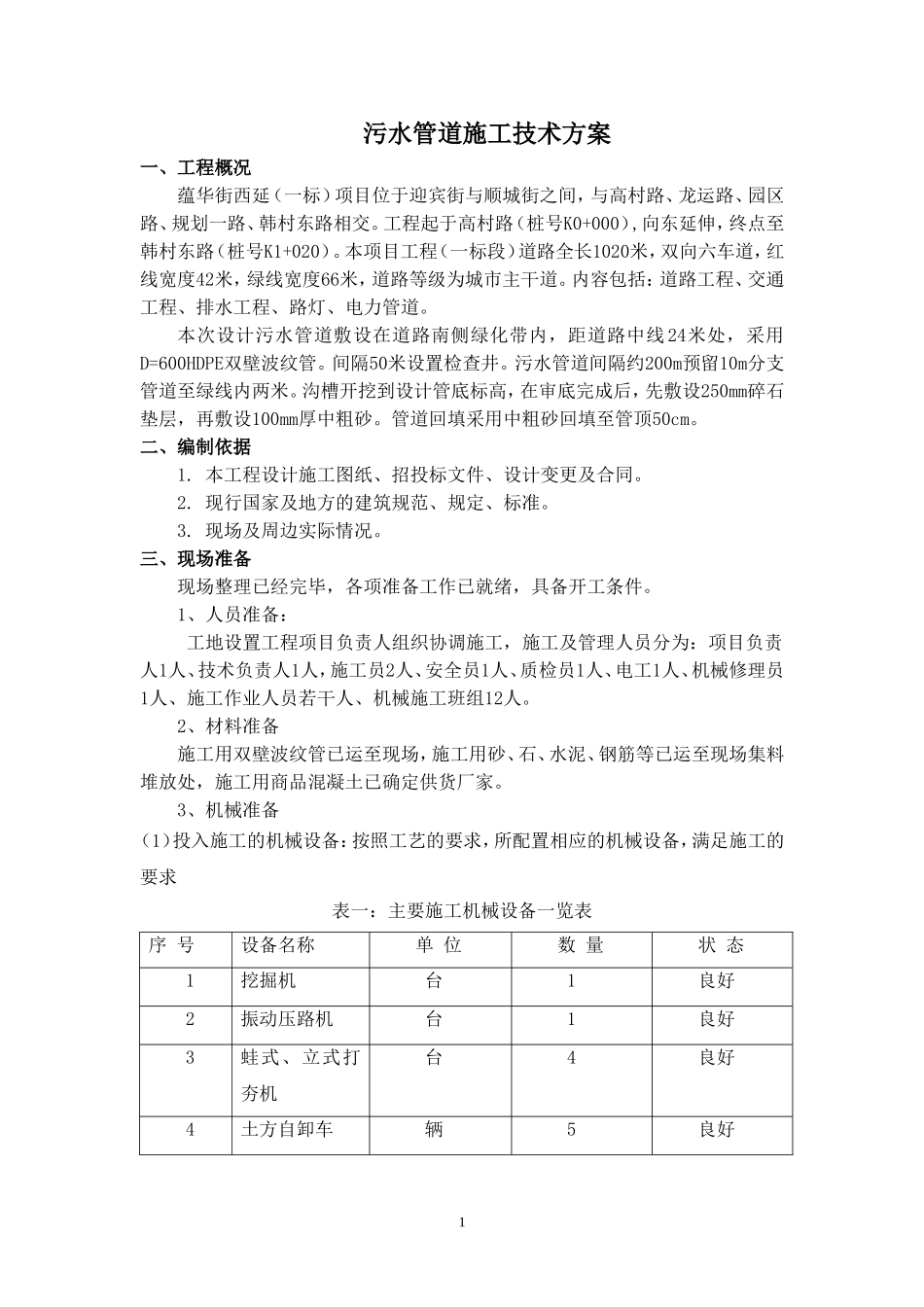 污水管道施工技术方案_第1页