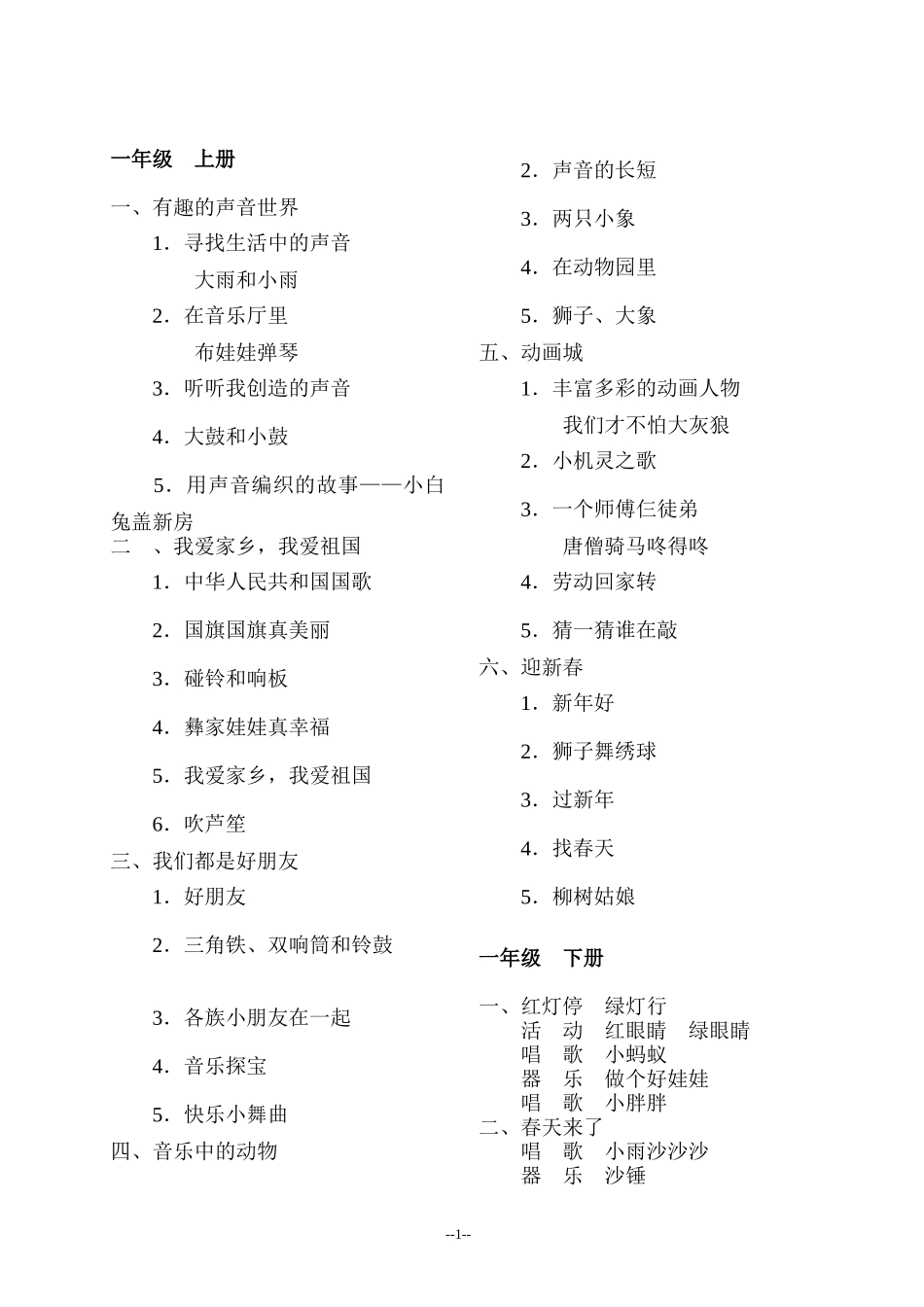 人教版小学音乐目录_第1页