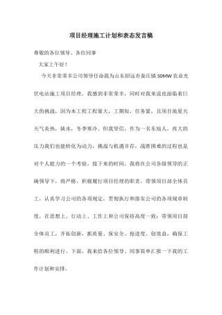 项目经理施工规划设想和表态