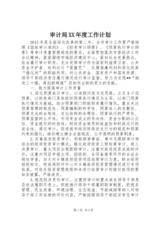 审计局XX年度工作计划 