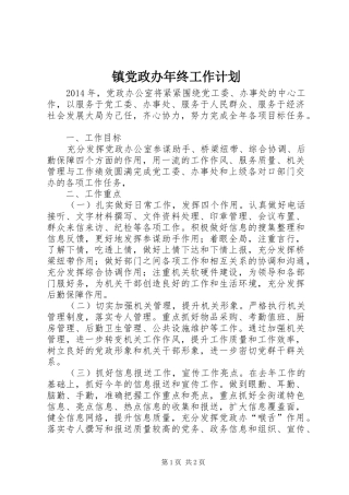 镇党政办年终工作计划 