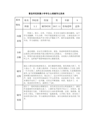 小学生心理辅导记录表15