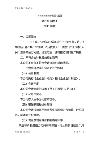 会计报表附注模板