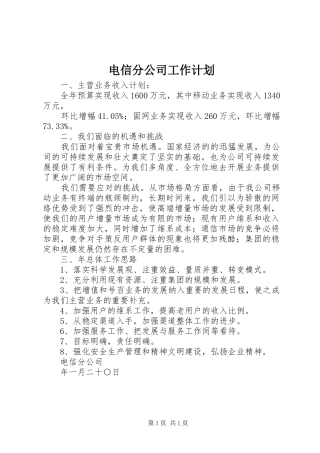 电信分公司工作计划 