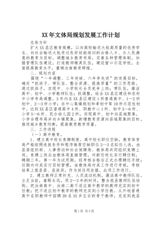 XX年文体局规划发展工作计划 