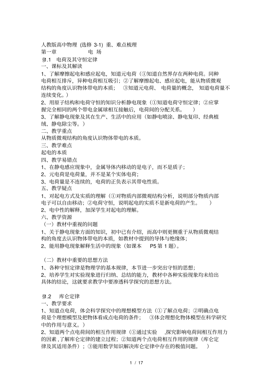 人教版高中物理选修1-重难点梳理_第1页