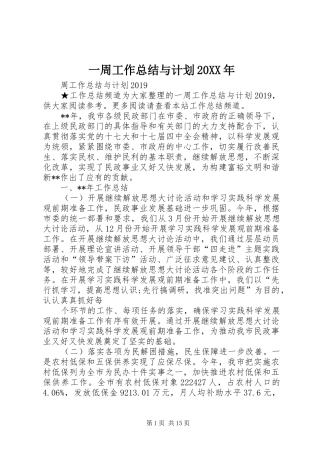 一周工作总结与计划20XX年
