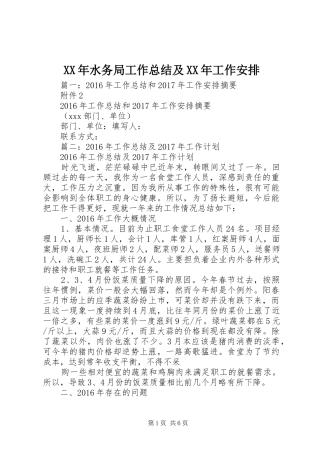 XX年水务局工作总结及XX年工作安排 