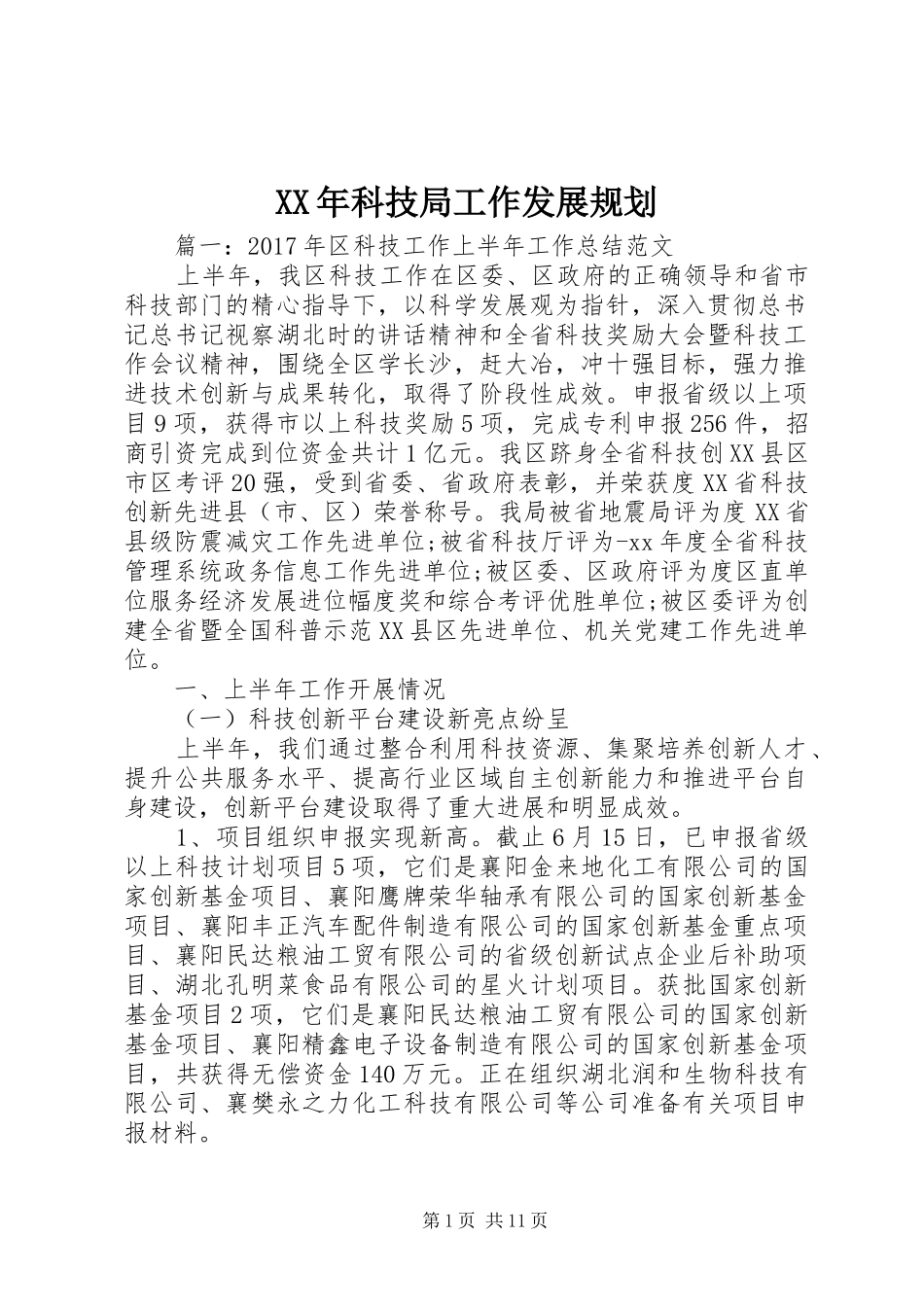XX年科技局工作发展规划 _第1页