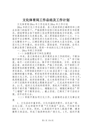 文化体育局工作总结及工作计划 