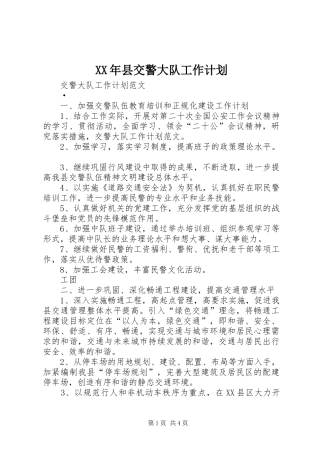 XX年县交警大队工作计划 