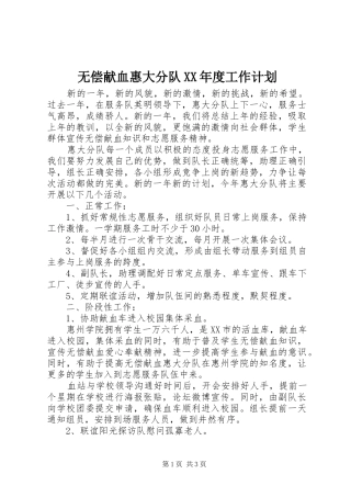 无偿献血惠大分队XX年度工作计划 