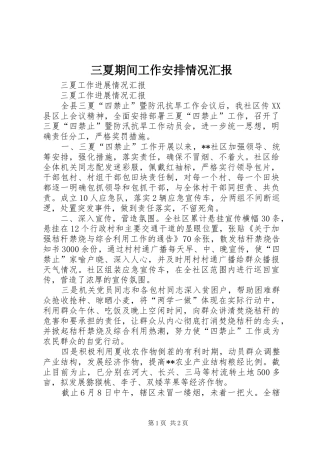 三夏期间工作安排情况汇报 