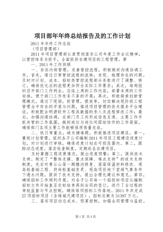项目部年年终总结报告及的工作计划 