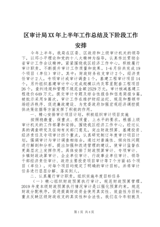 区审计局XX年上半年工作总结及下阶段工作安排 