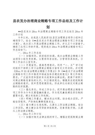 县农发办治理商业贿赂专项工作总结及工作计划 