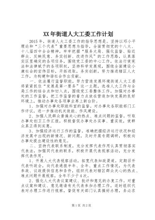 XX年街道人大工委工作计划 