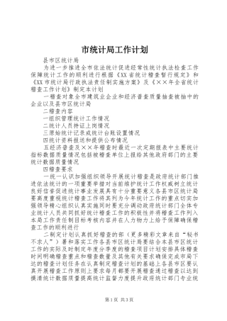 市统计局工作计划 