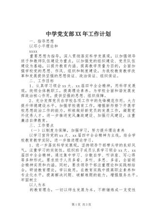 中学党支部XX年工作计划 
