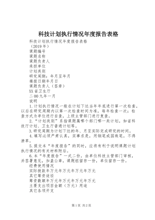 科技计划执行情况年度报告表格 