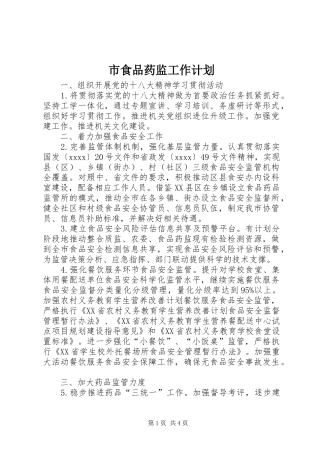 市食品药监工作计划 