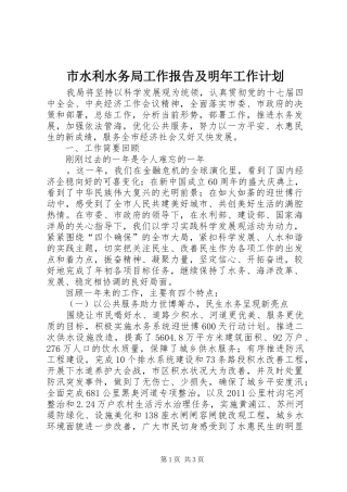 市水利水务局工作报告及明年工作计划 