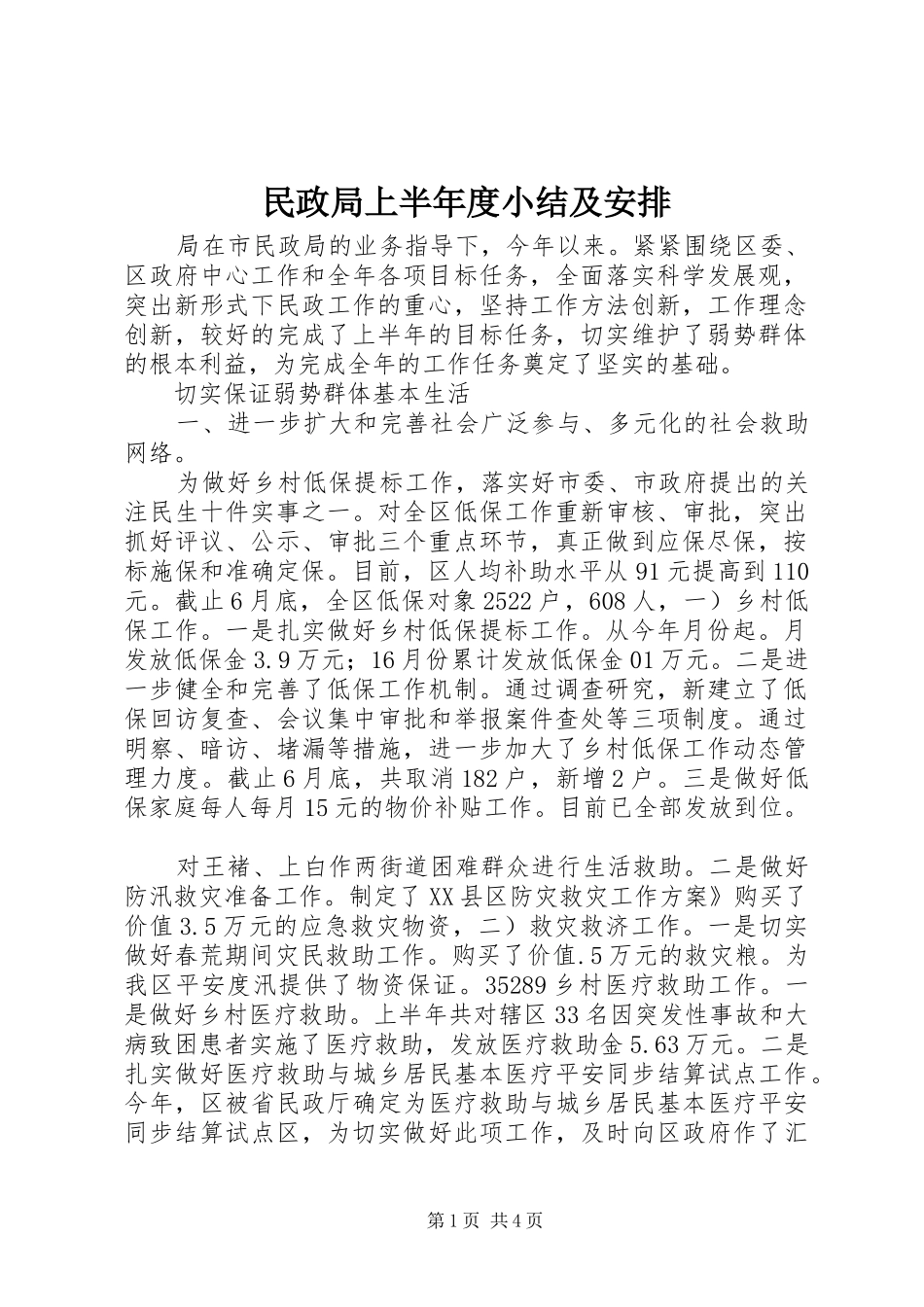 民政局上半年度小结及安排 _第1页