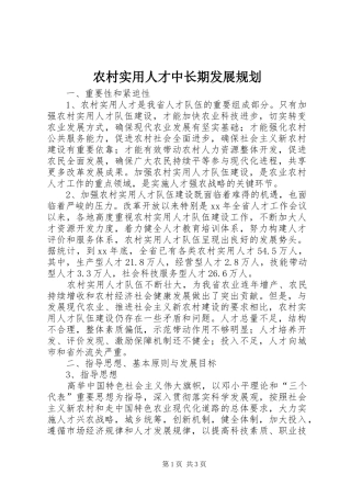 农村实用人才中长期发展规划 
