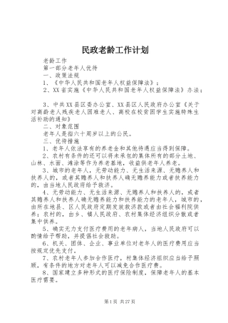 民政老龄工作计划 