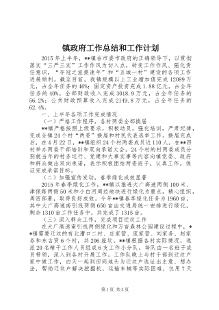 镇政府工作总结和工作计划 