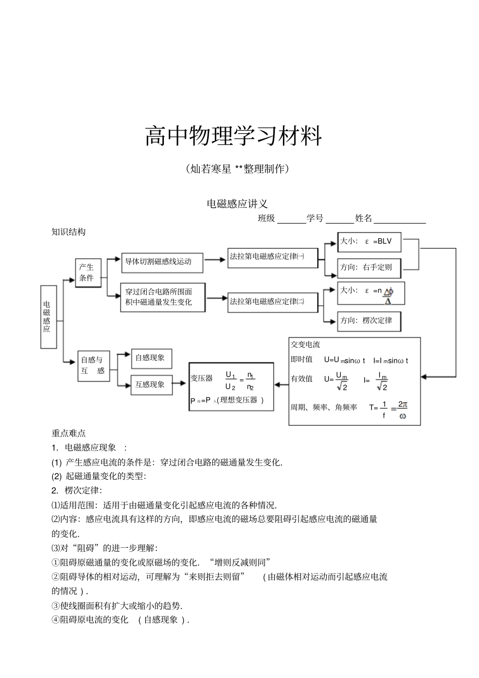人教版高中物理选修2电磁感应讲义x_第1页