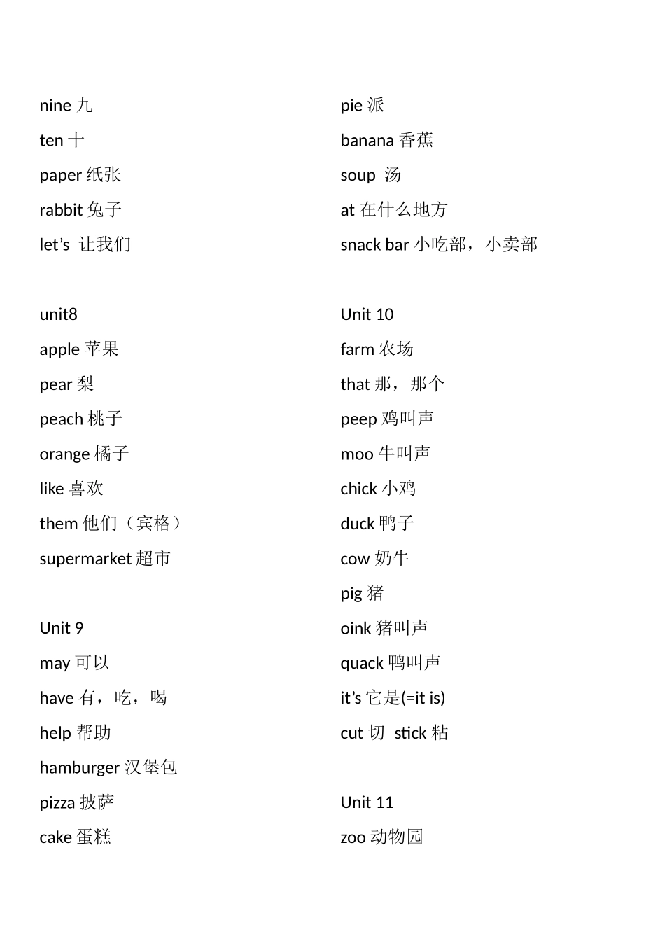 牛津深圳版小学英语各年级单词表_第3页