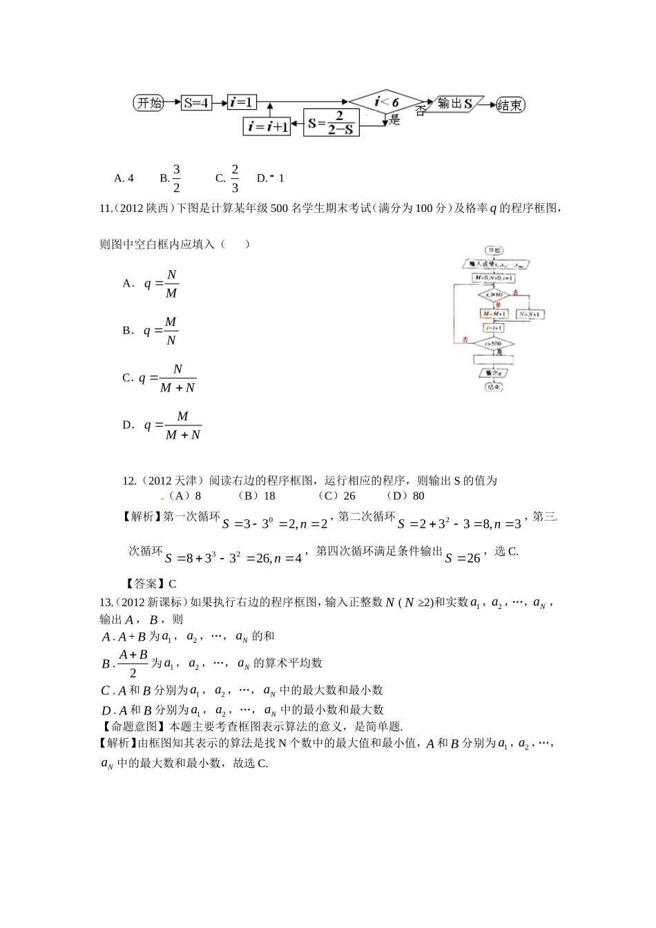 2012高考文科数学算法与程序框图_(答案详解)_第3页