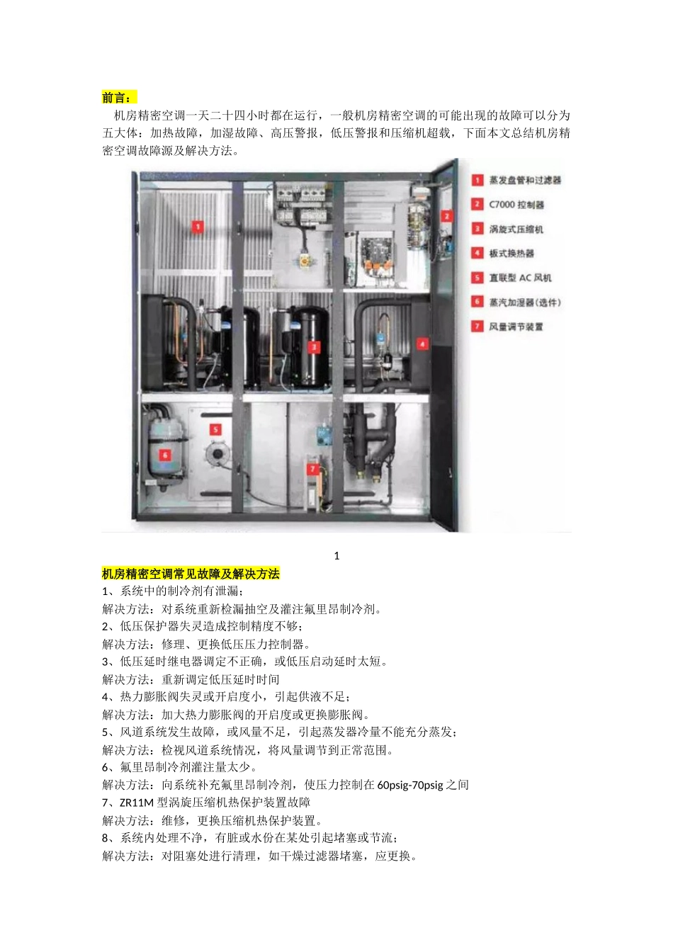 机房精密空调故障源分析与解决方案!_第1页