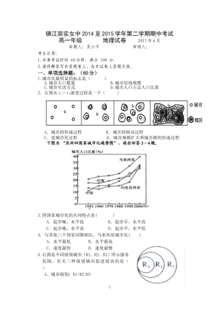2015镇江崇实女中高一年级地理试卷