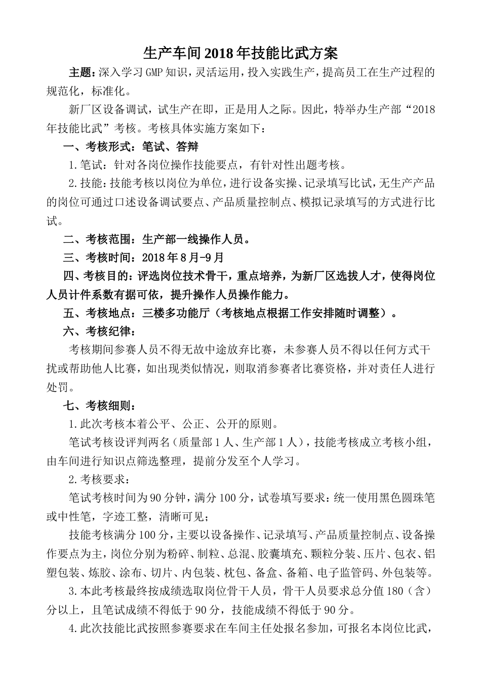 生产部技能比武方案_第1页