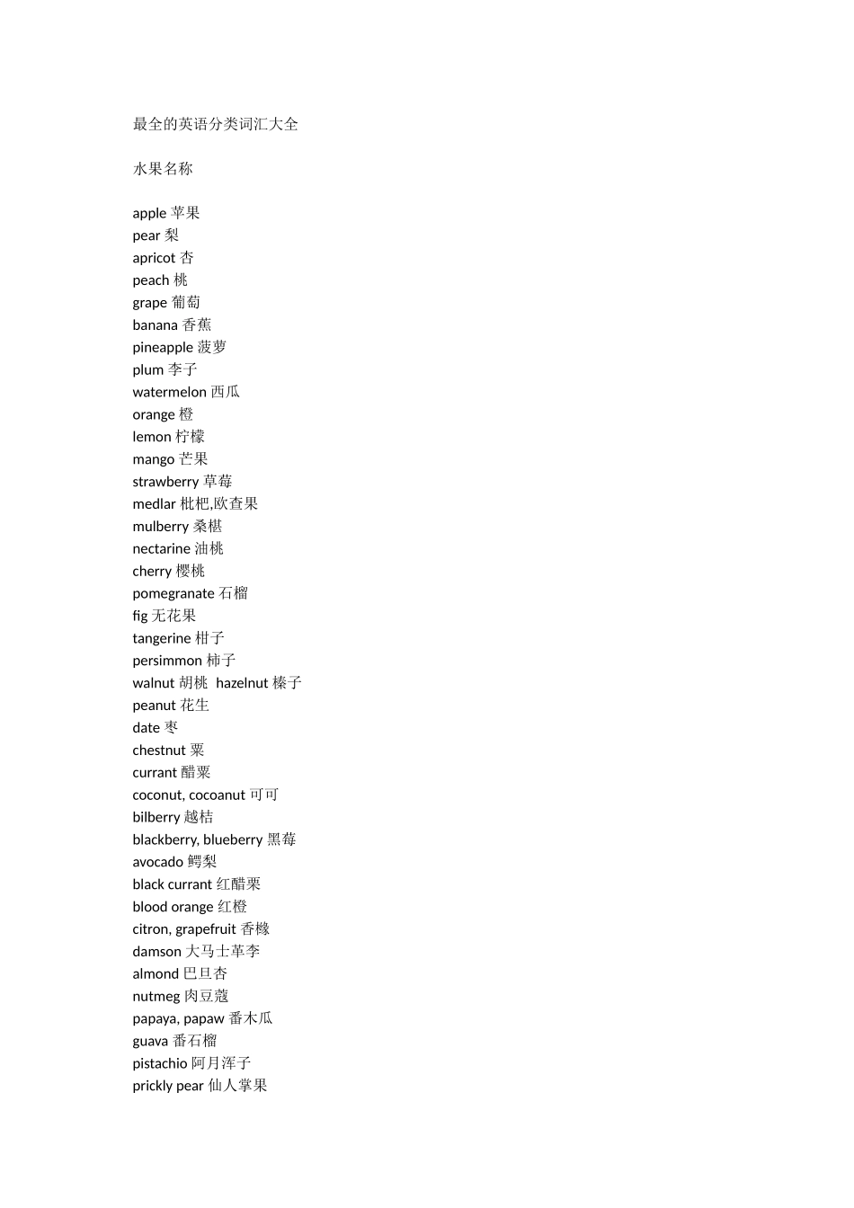 最全的英语分类词汇大全_第1页